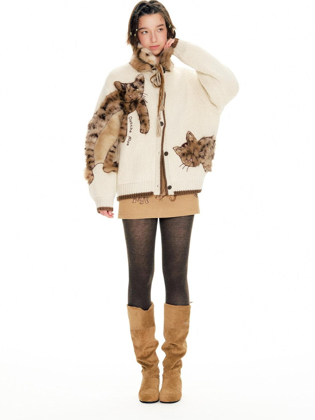 OuttheBlue Leopard Animal Applique Wool Blend Women&