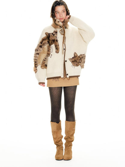 OuttheBlue Leopard Animal Applique Wool Blend Women&