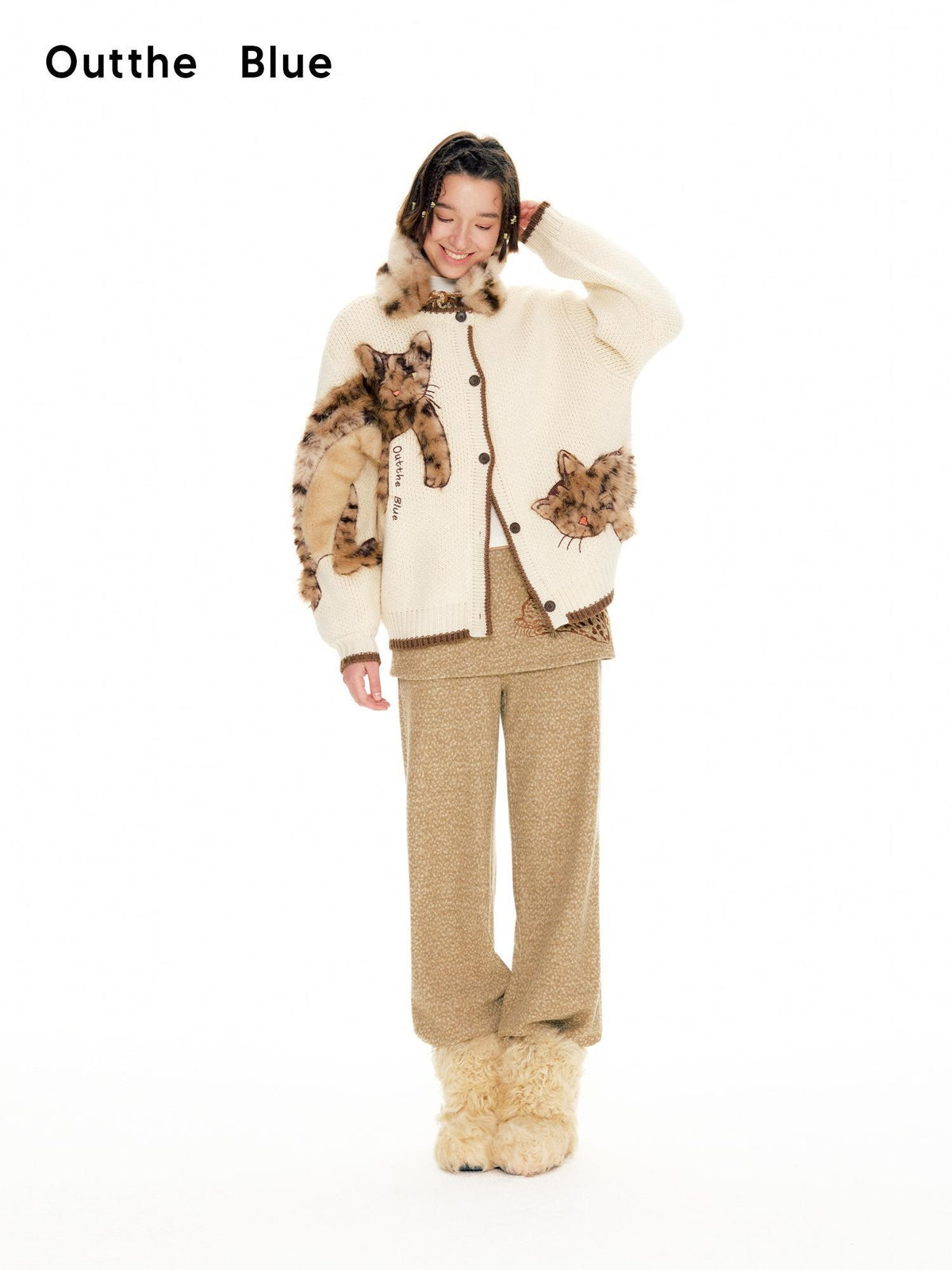 OuttheBlue Leopard Animal Applique Wool Blend Women&