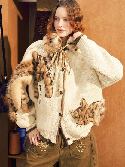OuttheBlue Leopard Animal Applique Wool Blend Women&