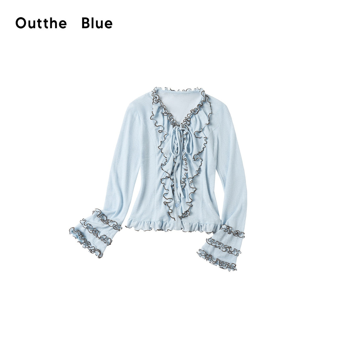 OuttheBlue_Light_Blue_Color_Block_Ruffle_Slim_Fit_Texture_V-neck_Women&