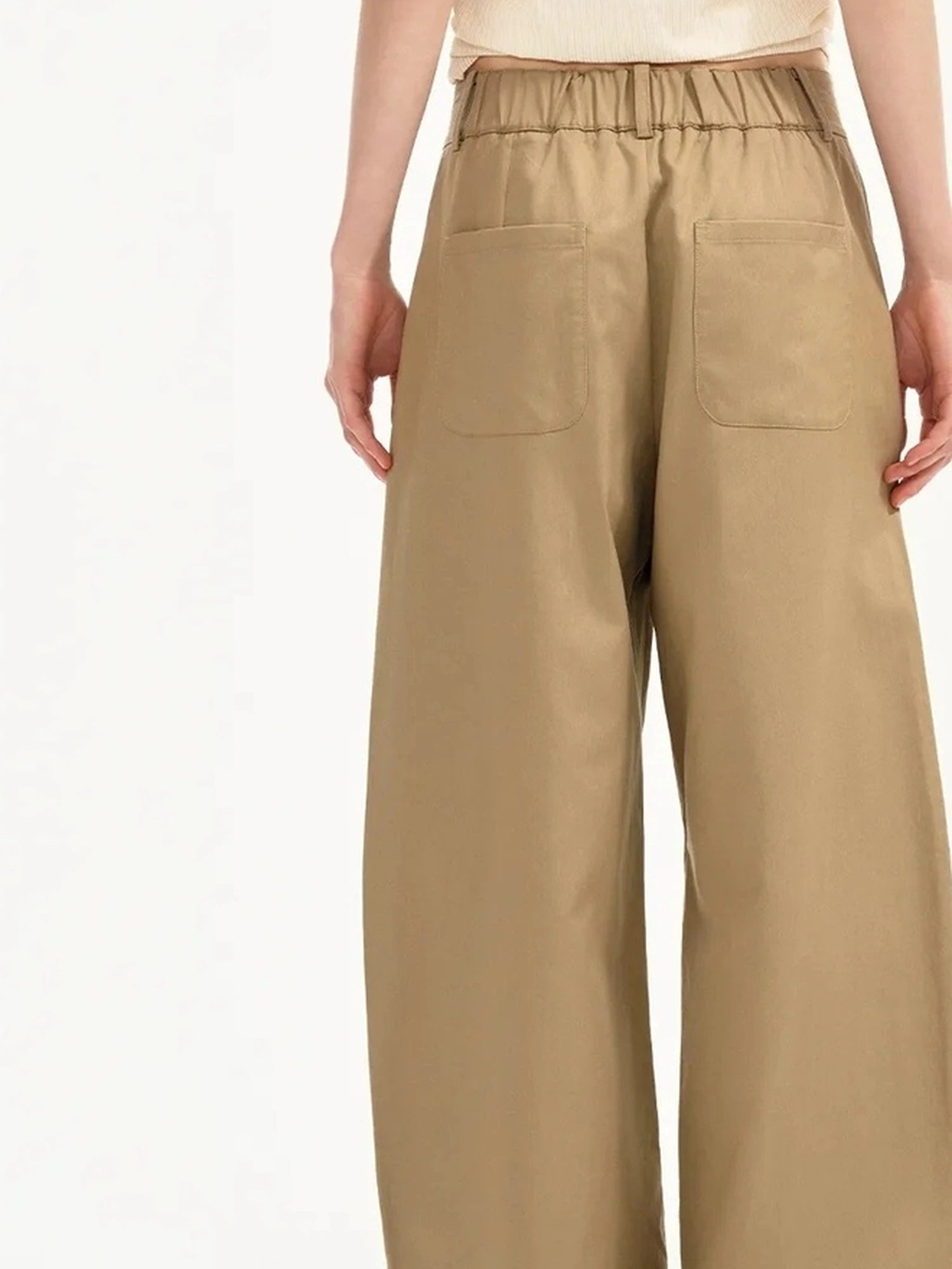 OuttheBlue Lightweight Khaki Tencel Blend Wide Leg Trousers