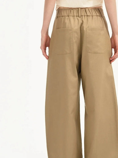 OuttheBlue Lightweight Khaki Tencel Blend Wide Leg Trousers