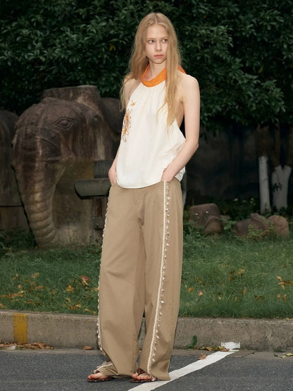 OuttheBlue Lightweight Khaki Tencel Blend Wide Leg Trousers