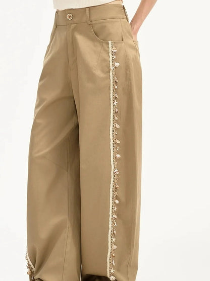 OuttheBlue Lightweight Khaki Tencel Blend Wide Leg Trousers