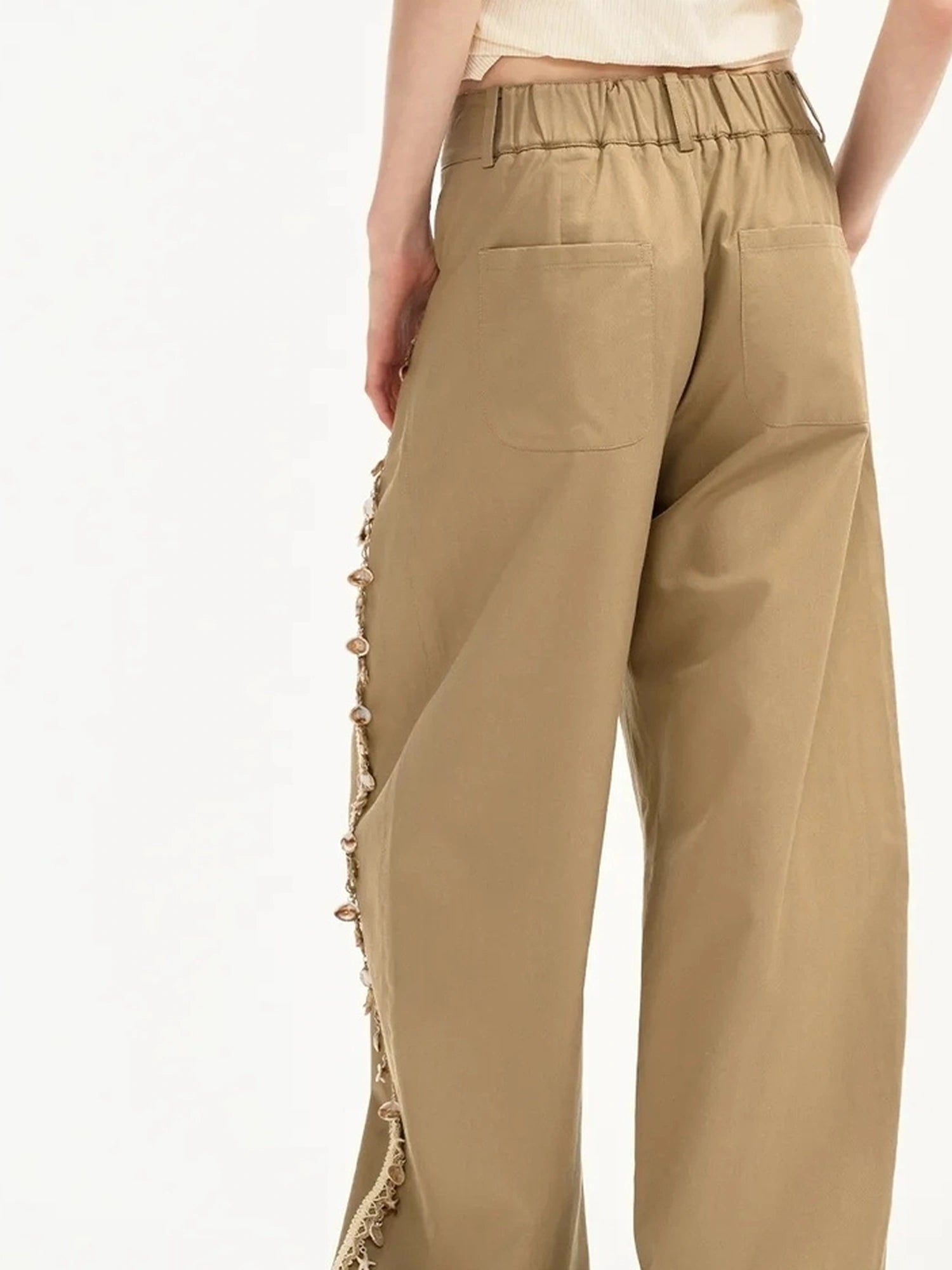OuttheBlue Lightweight Khaki Tencel Blend Wide Leg Trousers