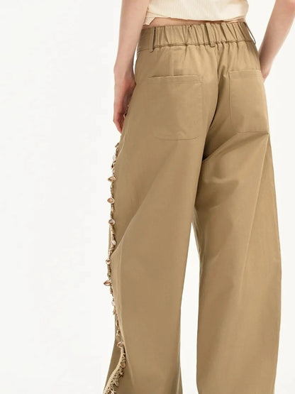 OuttheBlue Lightweight Khaki Tencel Blend Wide Leg Trousers