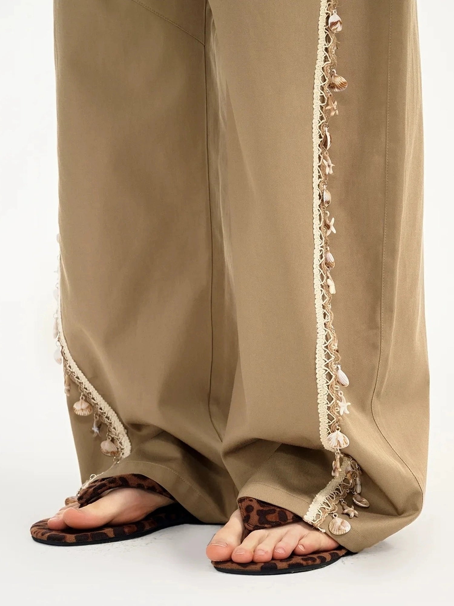 OuttheBlue Lightweight Khaki Tencel Blend Wide Leg Trousers