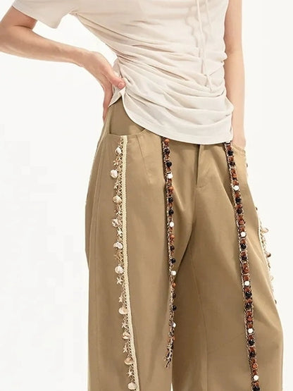 OuttheBlue Lightweight Khaki Tencel Blend Wide Leg Trousers