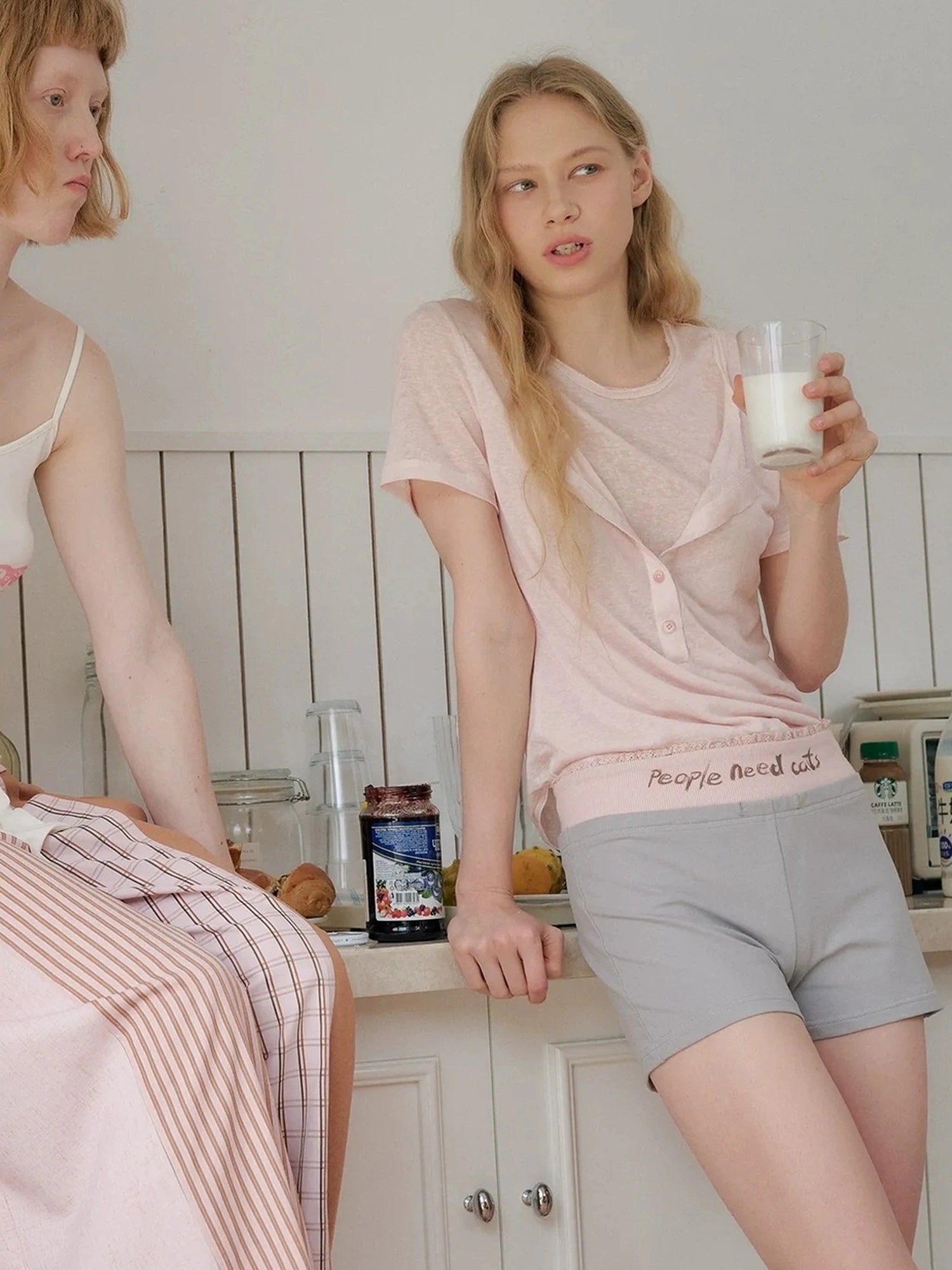 OuttheBlue Lightweight Linen Blend Pink Henley Tee