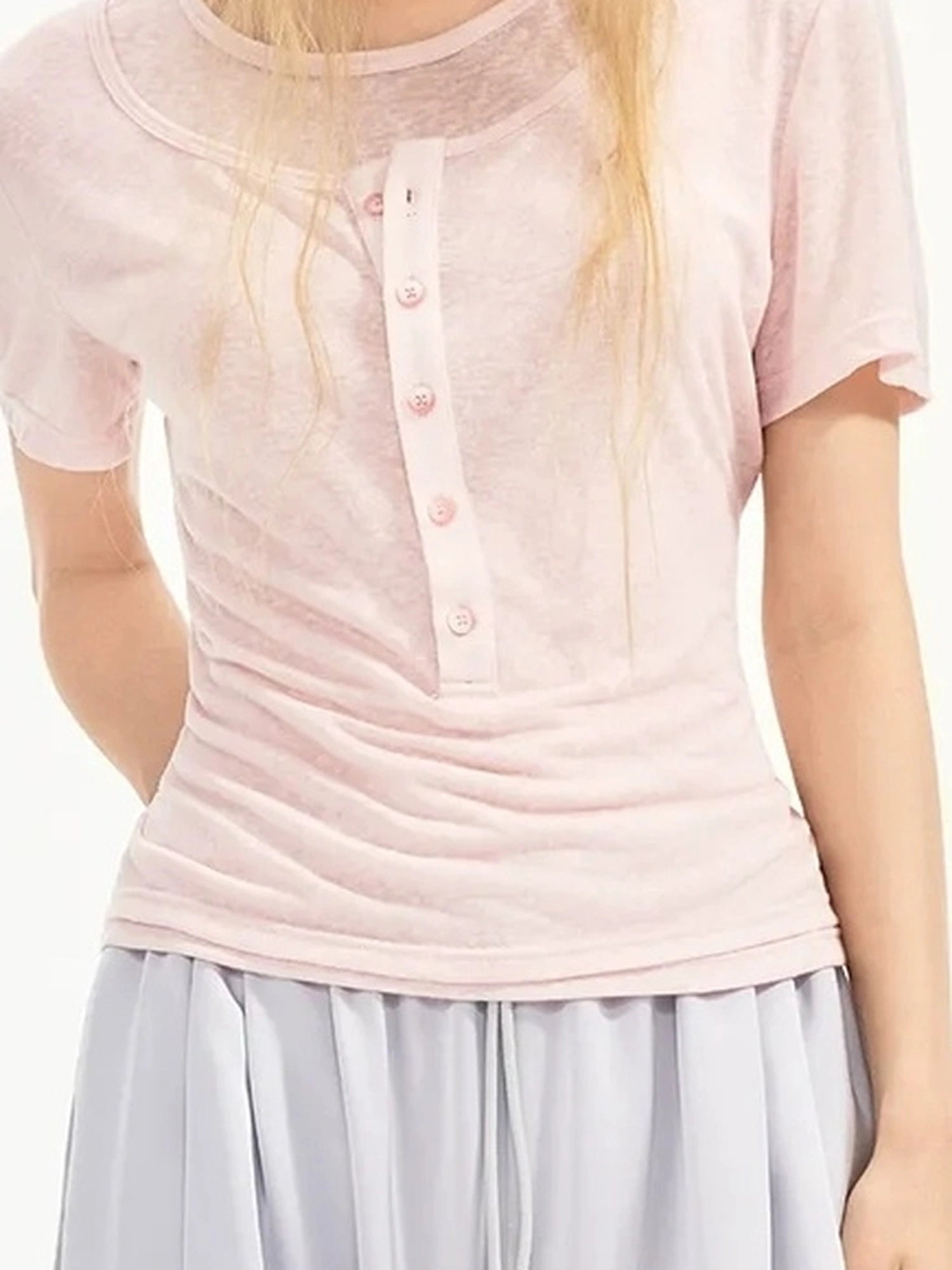 OuttheBlue Lightweight Linen Blend Pink Henley Tee
