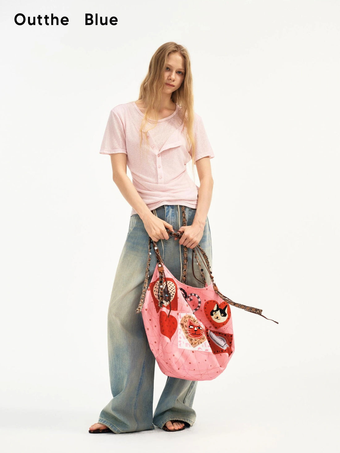 OuttheBlue Lightweight Linen Blend Pink Henley Tee