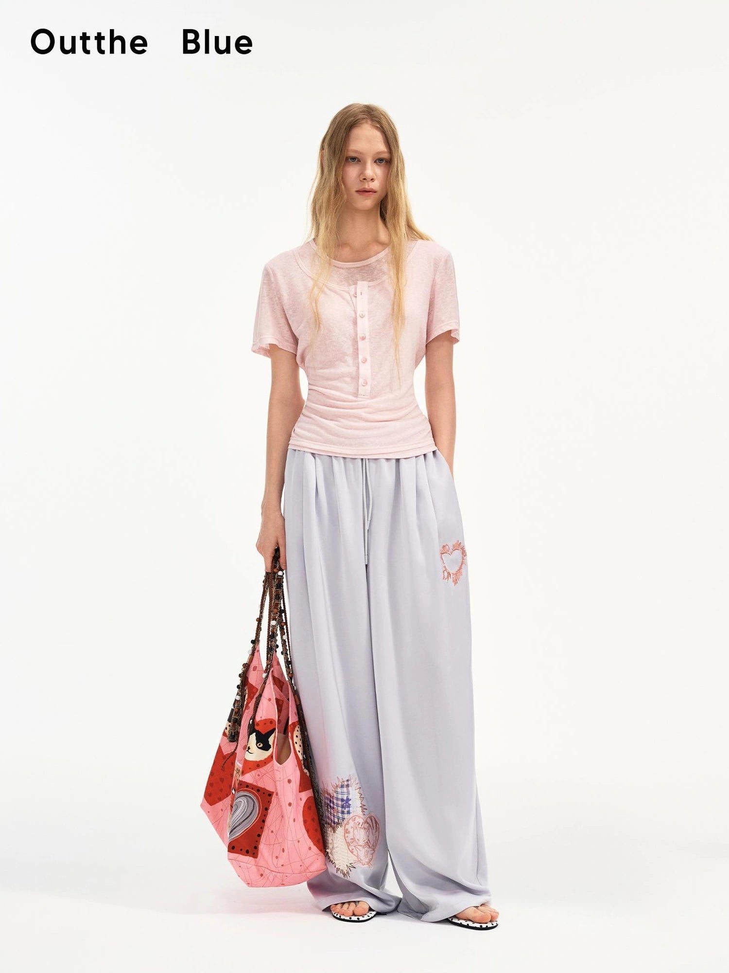 OuttheBlue Lightweight Linen Blend Pink Henley Tee