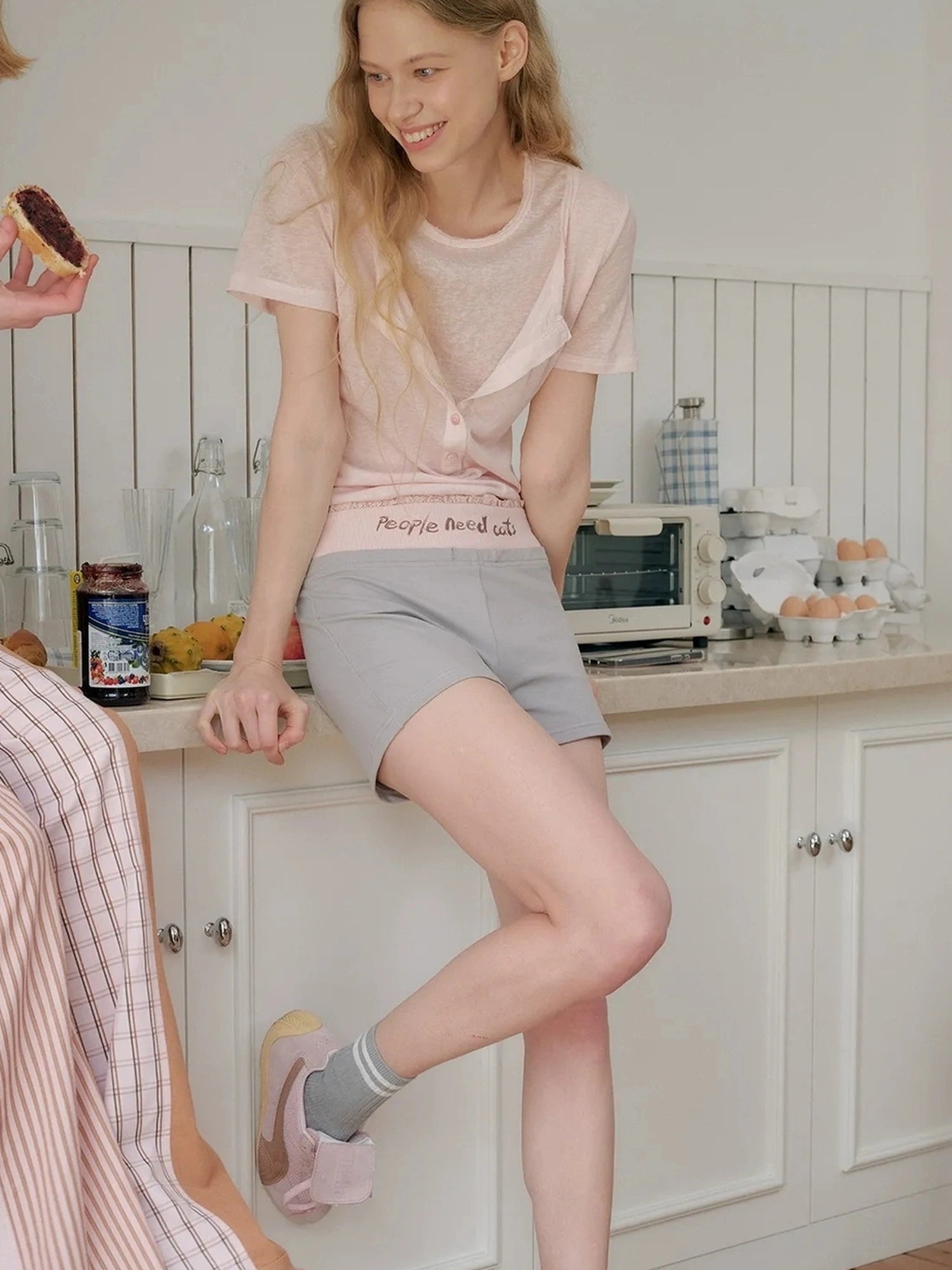 OuttheBlue Lightweight Linen Blend Pink Henley Tee