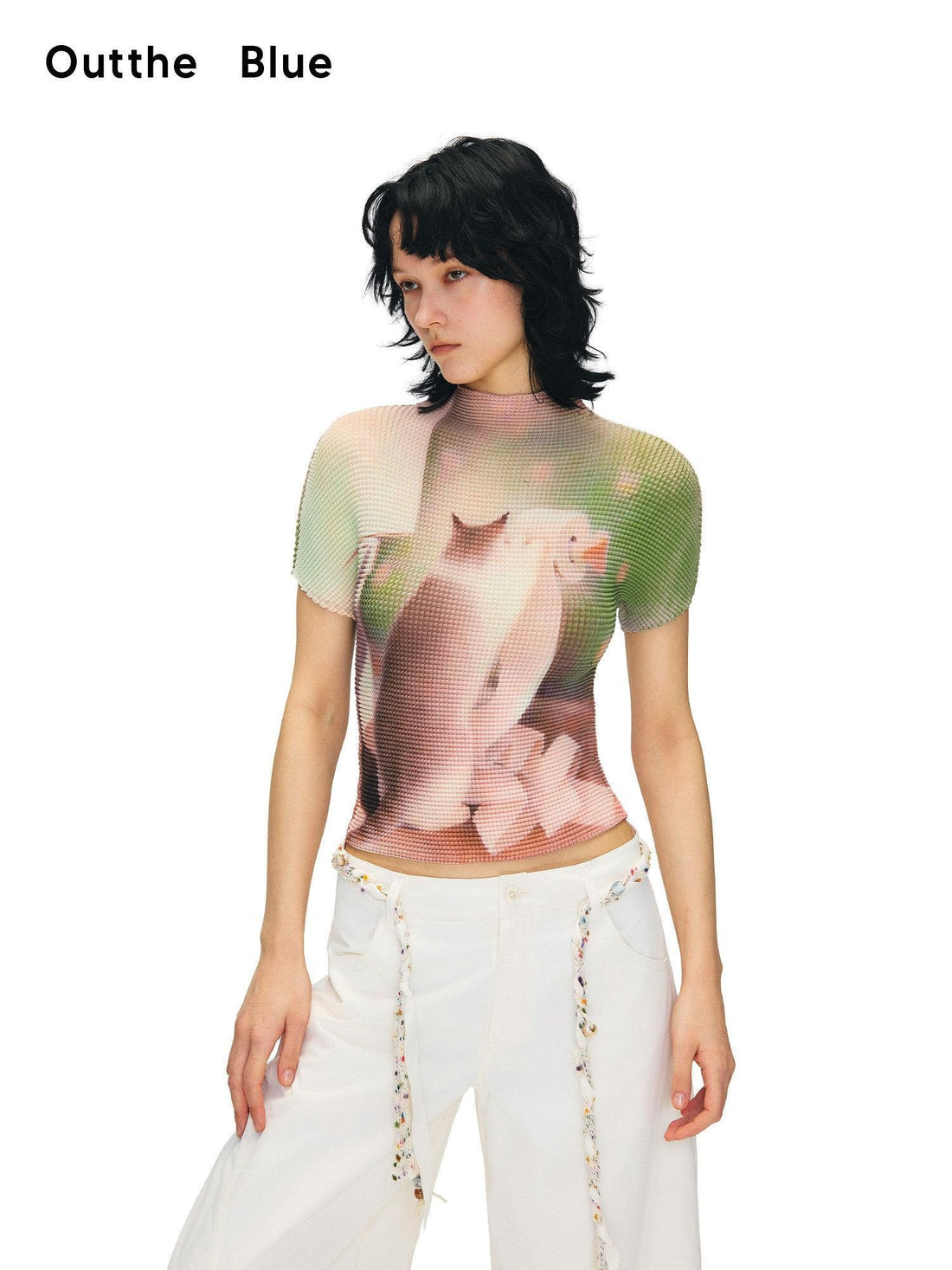 OuttheBlue Lightweight Polyester Slim Cropped Animal Print Women Short Sleeve T-Shirts
