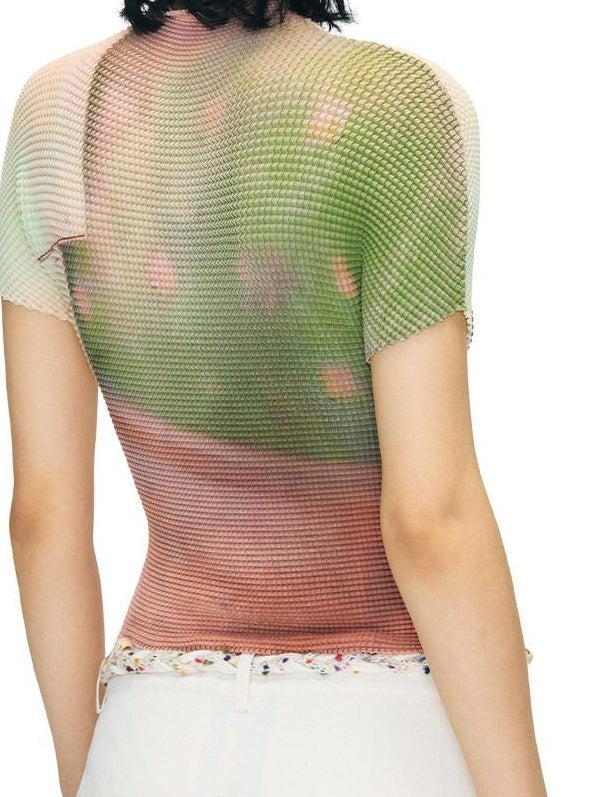 OuttheBlue Lightweight Polyester Slim Cropped Animal Print Women Short Sleeve T-Shirts