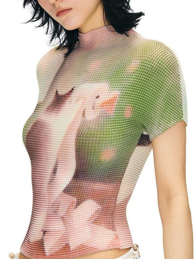 OuttheBlue Lightweight Polyester Slim Cropped Animal Print Women Short Sleeve T-Shirts