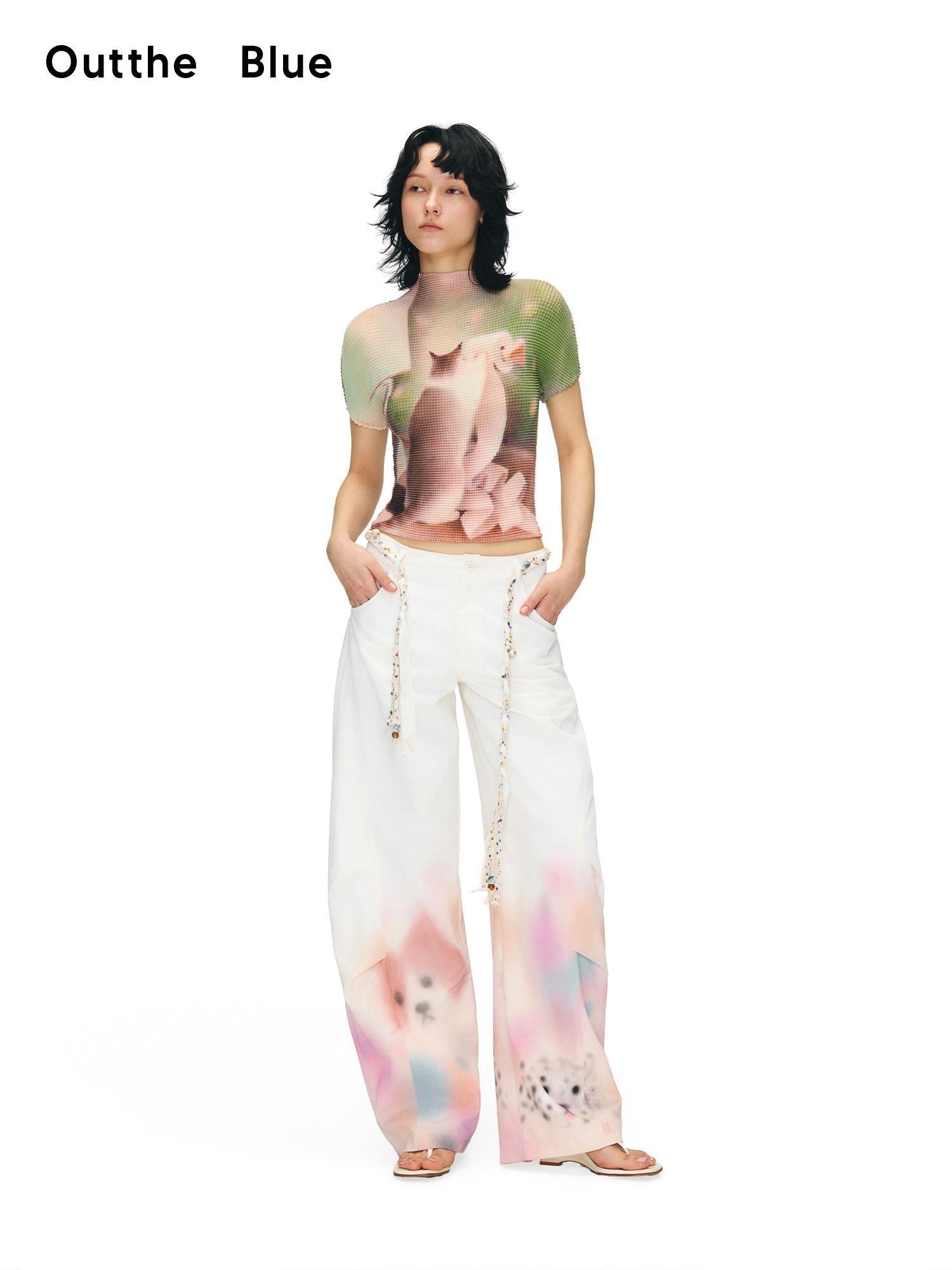 OuttheBlue Lightweight Polyester Slim Cropped Animal Print Women Short Sleeve T-Shirts