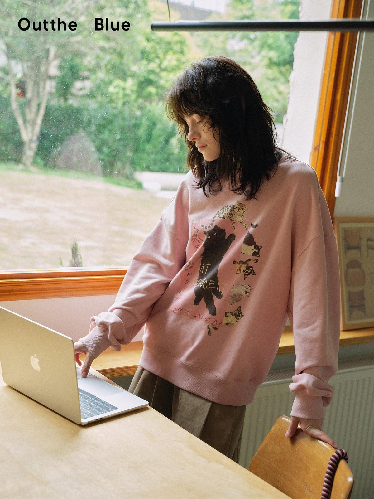 OuttheBlue Loose Fit Cat Print Long Sleeve 100% Cotton Women&
