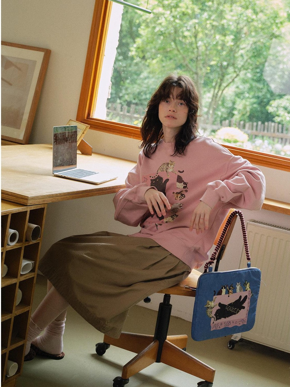 OuttheBlue Loose Fit Cat Print Long Sleeve 100% Cotton Women&