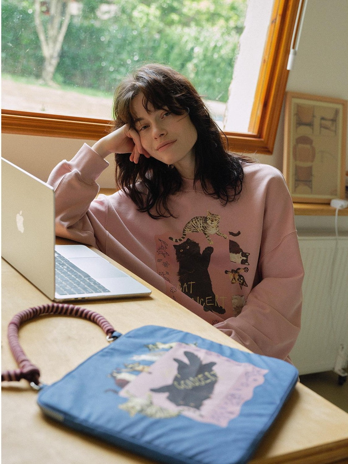 OuttheBlue Loose Fit Cat Print Long Sleeve 100% Cotton Women&