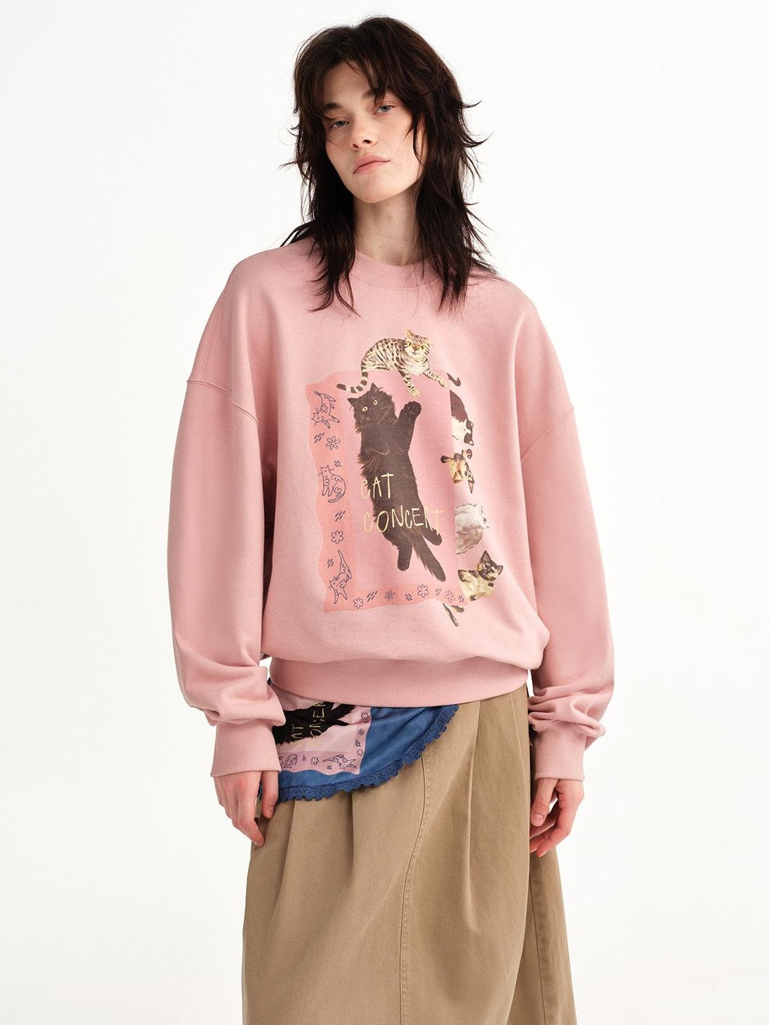 OuttheBlue Loose Fit Cat Print Long Sleeve 100% Cotton Women&