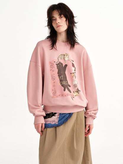 OuttheBlue Loose Fit Cat Print Long Sleeve 100% Cotton Women&