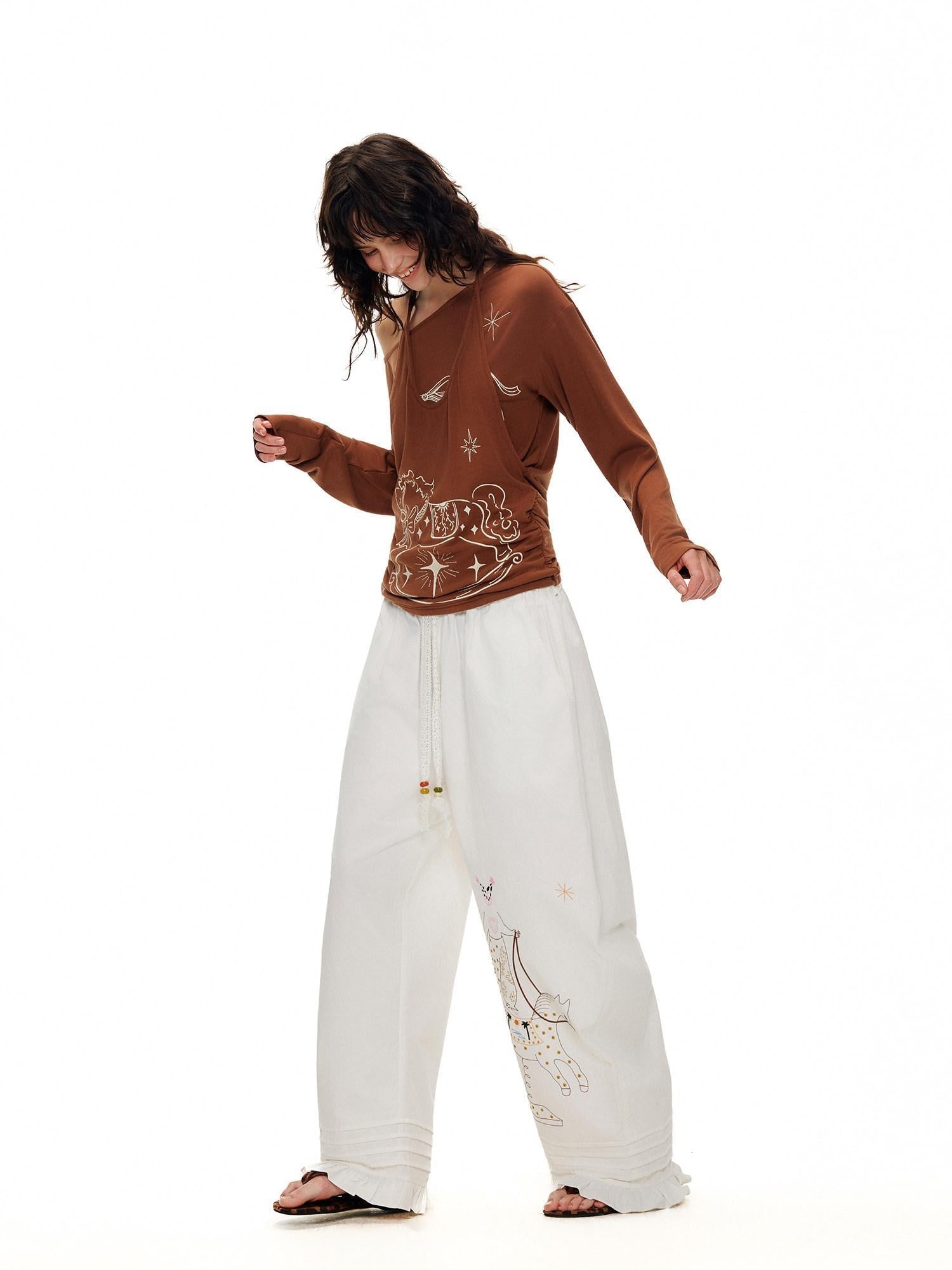 OuttheBlue Lyocell Blend V-neck Relaxed Fit Casual Women Caramel Brown Long Sleeve T-Shirts