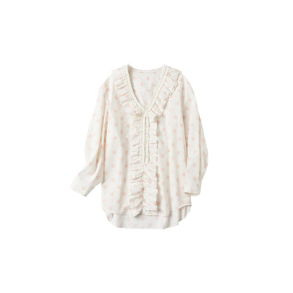 OuttheBlue_Lyocell_Cotton_Blend_Lace_Ruffle_Loose_Puff_Sleeve_Polka_Dot_Women_Blouses_MISSTT