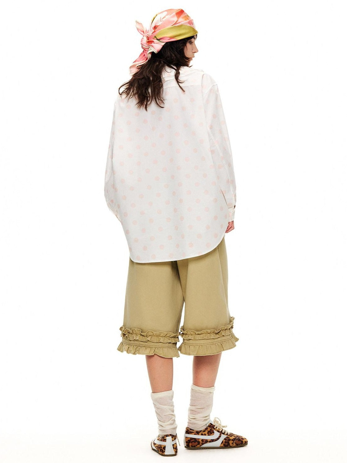 OuttheBlue Lyocell Cotton Blend Lace Ruffle Loose Puff Sleeve Polka Dot Women Blouses