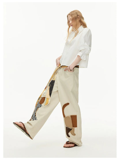 OuttheBlue Lyocell Cotton High Waist Pullover With Sash Puff Sleeves Women Shirt