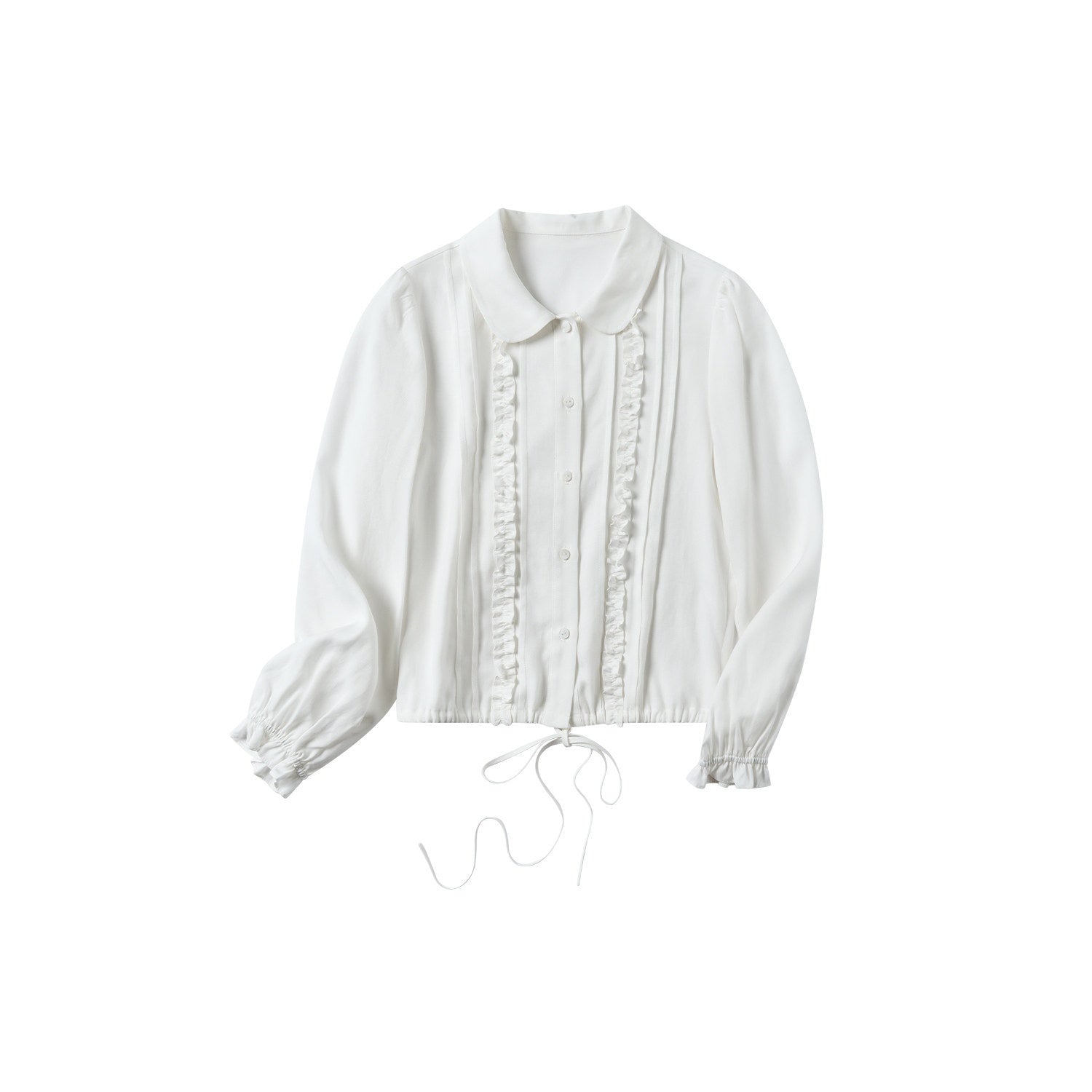 OuttheBlue Lyocell Linen Blend Relaxed Lace Tie Casual Women White Long Sleeve Blouses