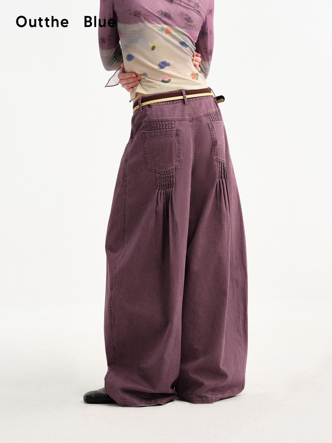 OuttheBlue Maroon Purple Accordion Pleat Vintage Washed Women&