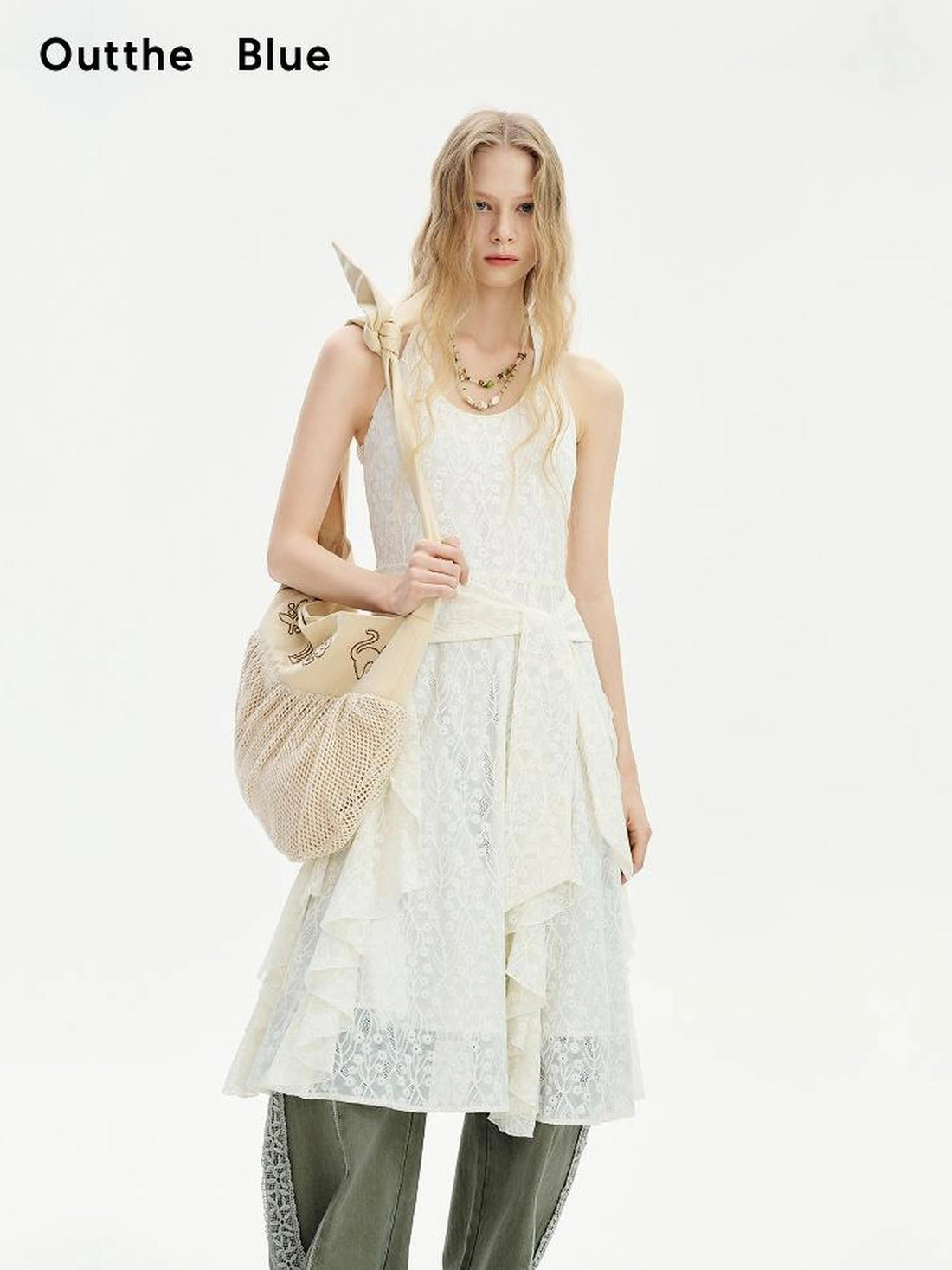 OuttheBlue Mid Length Floral Lace Halter Dress