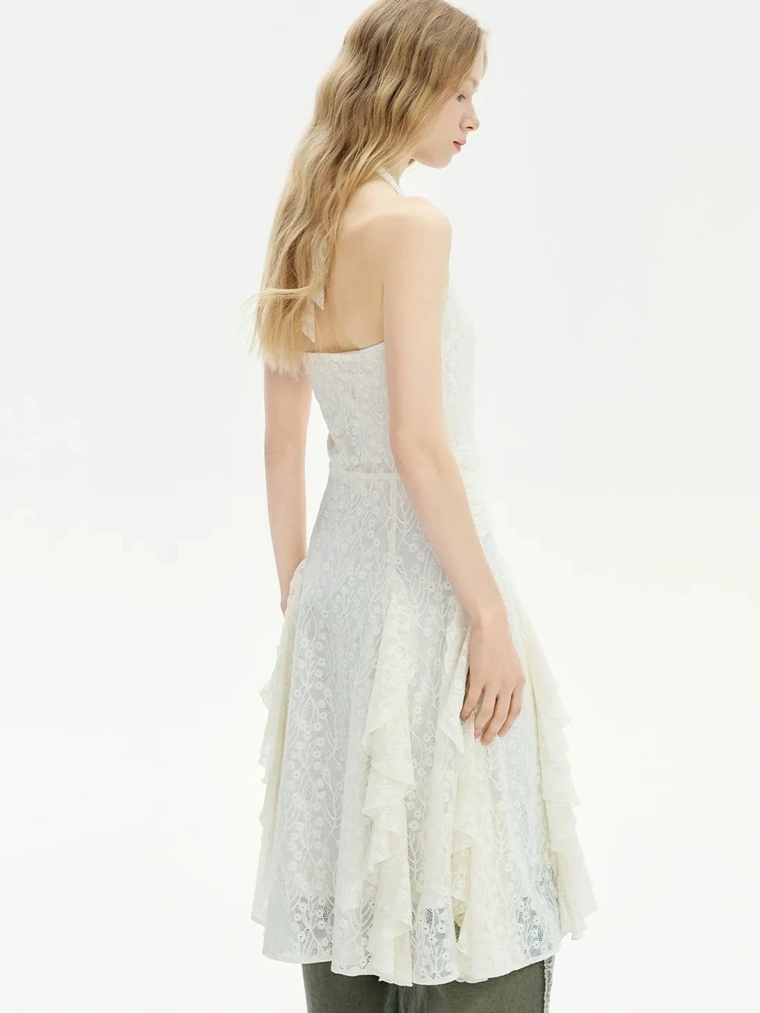 OuttheBlue Mid Length Floral Lace Halter Dress