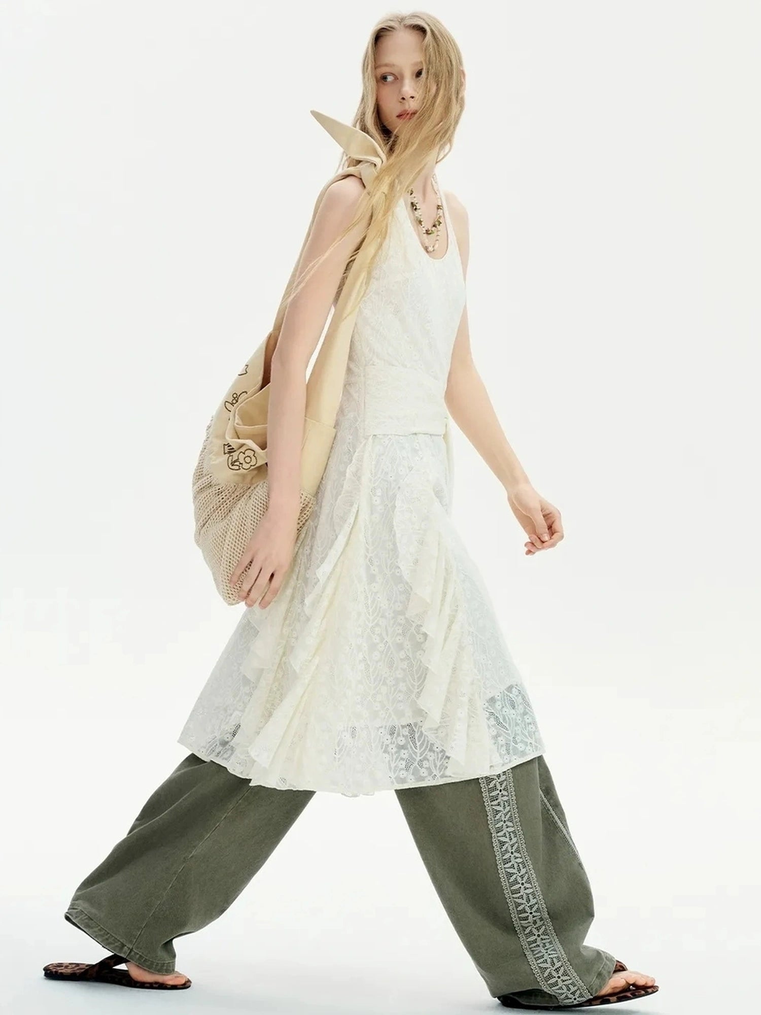 OuttheBlue Mid Length Floral Lace Halter Dress