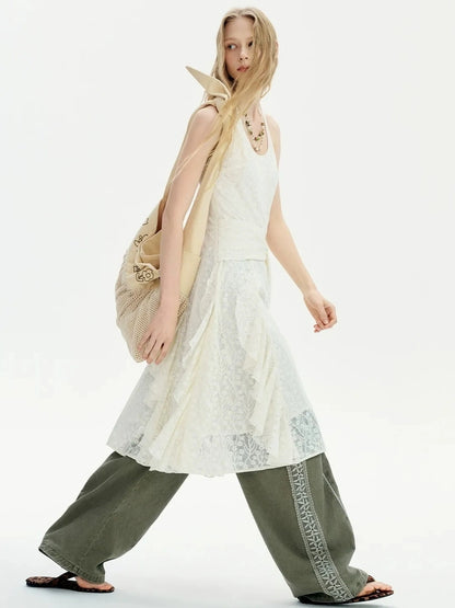 OuttheBlue Mid Length Floral Lace Halter Dress
