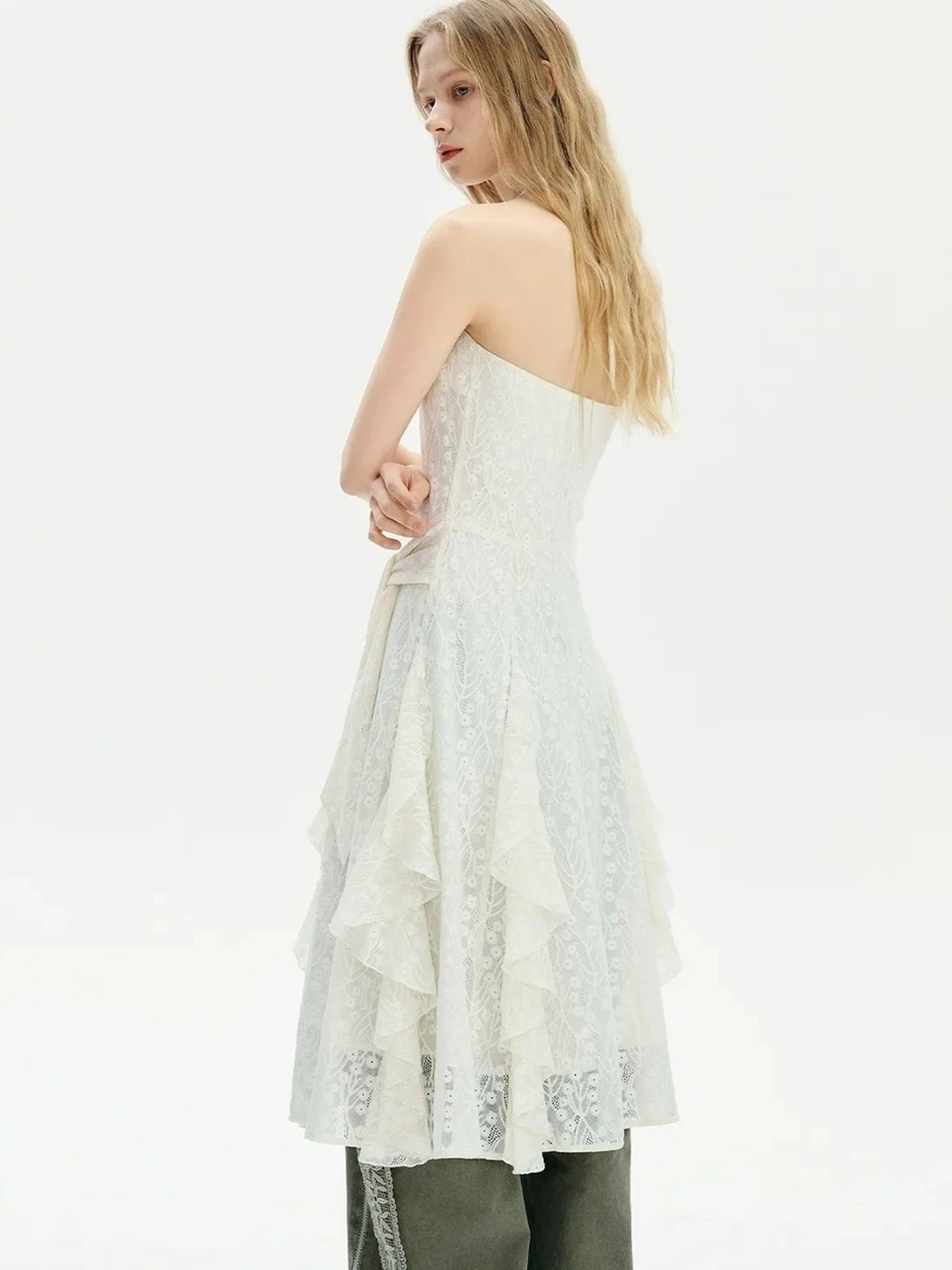 OuttheBlue Mid Length Floral Lace Halter Dress