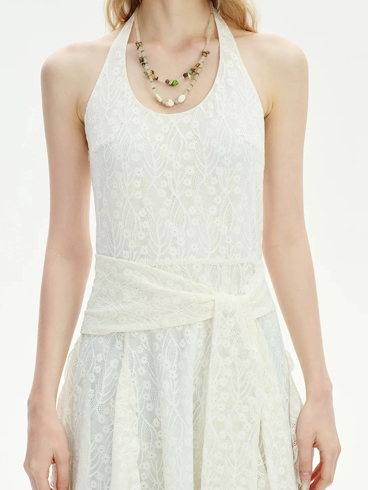 OuttheBlue Mid Length Floral Lace Halter Dress
