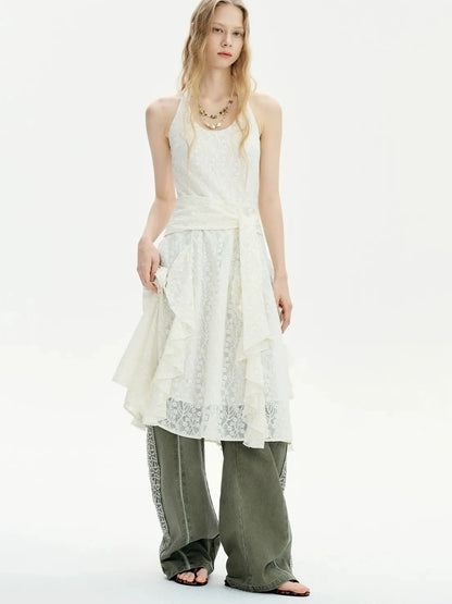 OuttheBlue Mid Length Floral Lace Halter Dress
