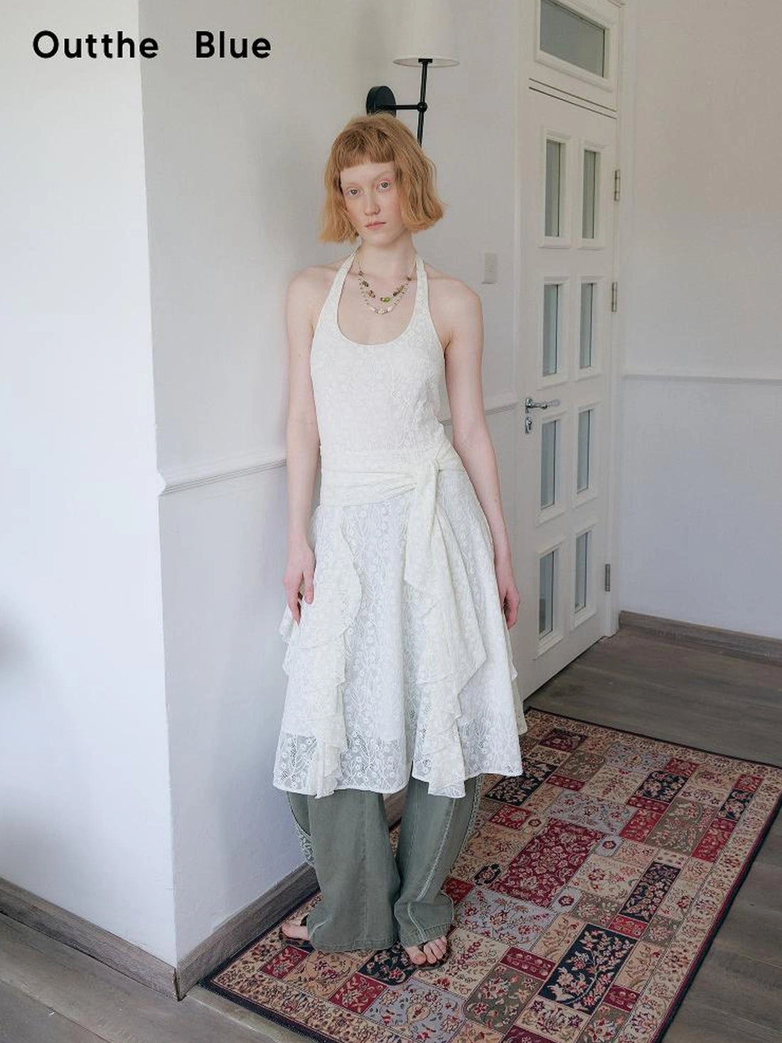 OuttheBlue Mid Length Floral Lace Halter Dress