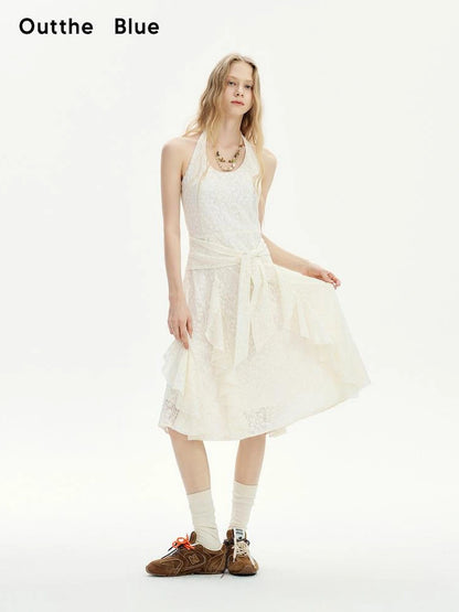 OuttheBlue Mid Length Floral Lace Halter Dress