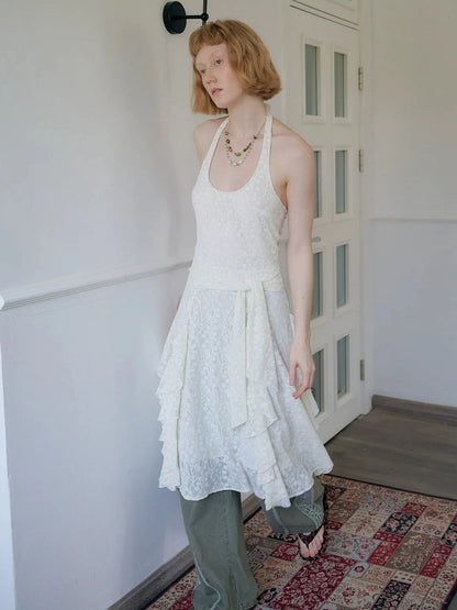 OuttheBlue Mid Length Floral Lace Halter Dress