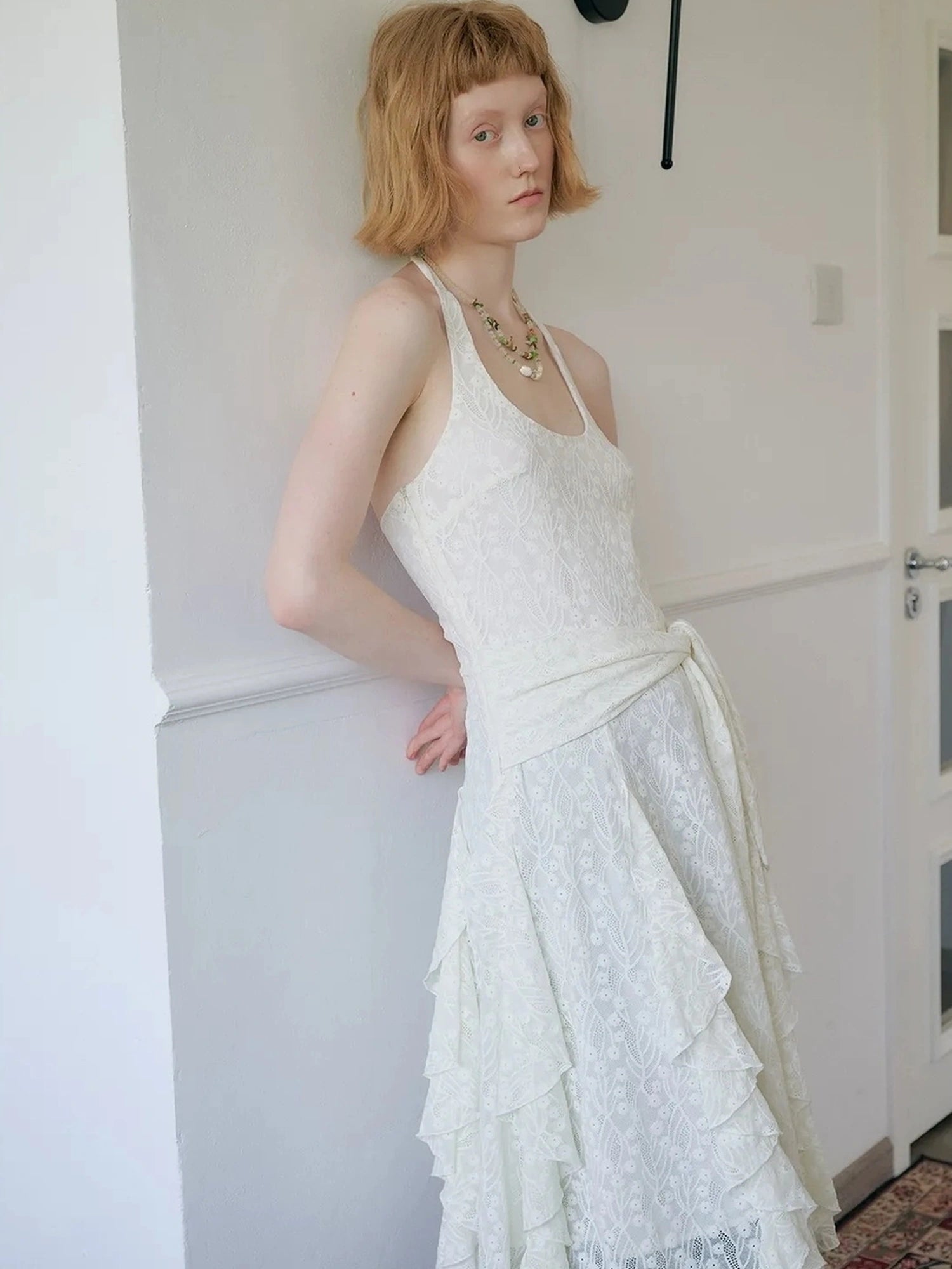 OuttheBlue Mid Length Floral Lace Halter Dress
