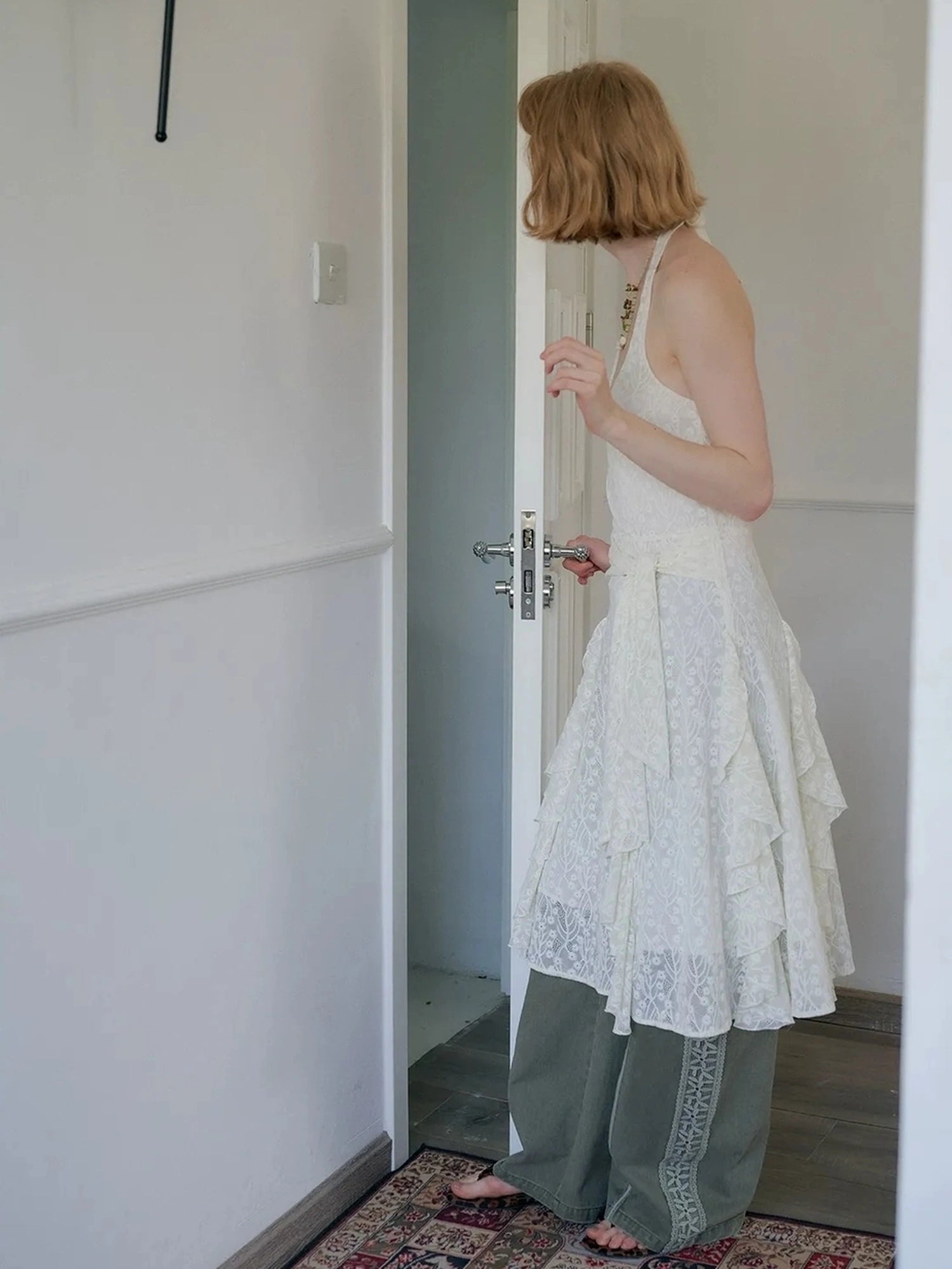 OuttheBlue Mid Length Floral Lace Halter Dress