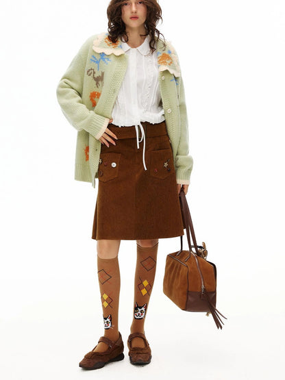 OuttheBlue Mint Green Collared Knit Cardigan Sweater