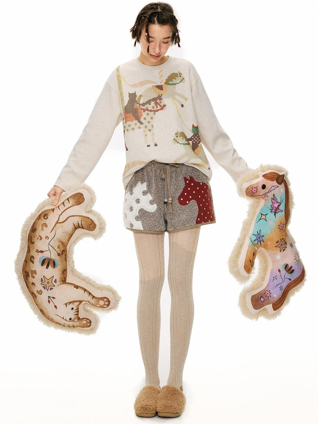 OuttheBlue Mocha Animal Print Drawstring Natural Waist Women Applique Mini Shorts