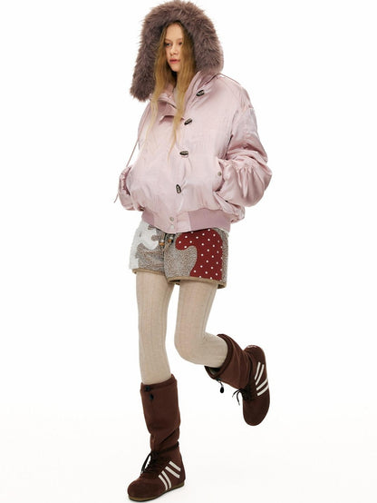 OuttheBlue Mocha Animal Print Drawstring Natural Waist Women Applique Mini Shorts