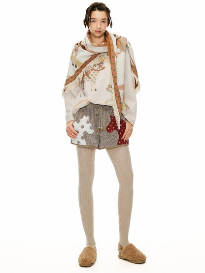 OuttheBlue Mocha Animal Print Drawstring Natural Waist Women Applique Mini Shorts