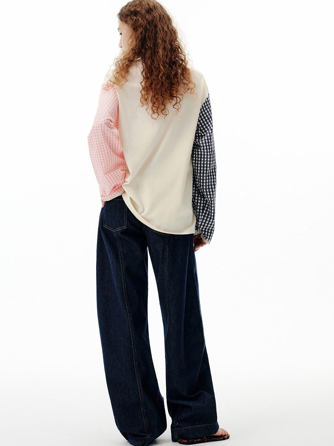 OuttheBlue Moisture Wicking Tencel Patchwork Relaxed Commuter Beige Long Sleeve T-Shirts